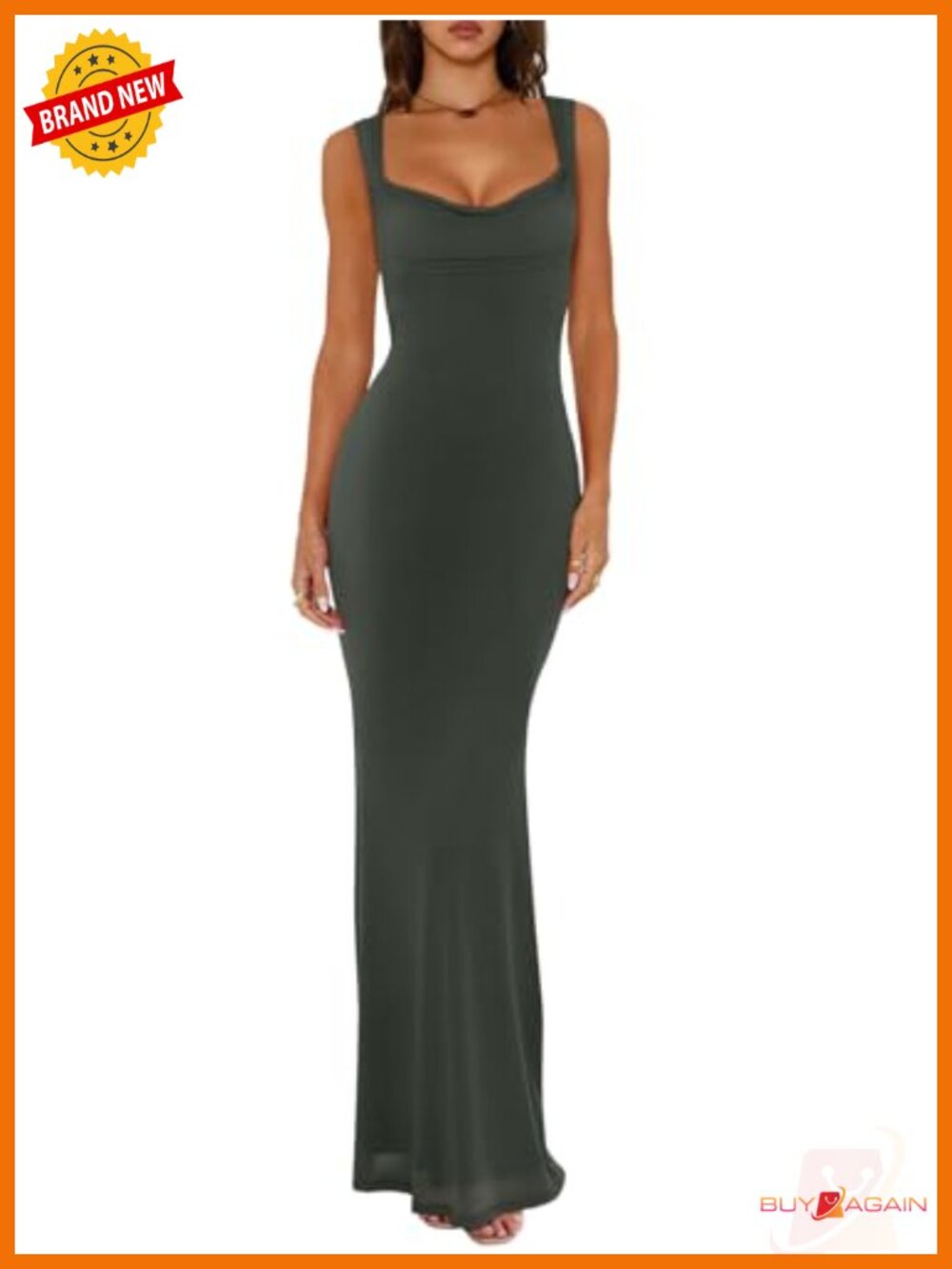 REORIA Cowl Neck Mesh Sleeveless Bodycon Maxi Dress Double Lined Club Night Out